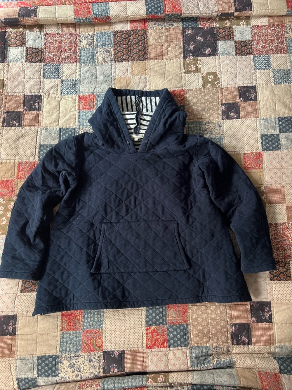 Cabbages and Roses Navy Quilted Cotton Hoodie Sweatshirt